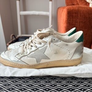 Golden Goose White and Silver Sneakers